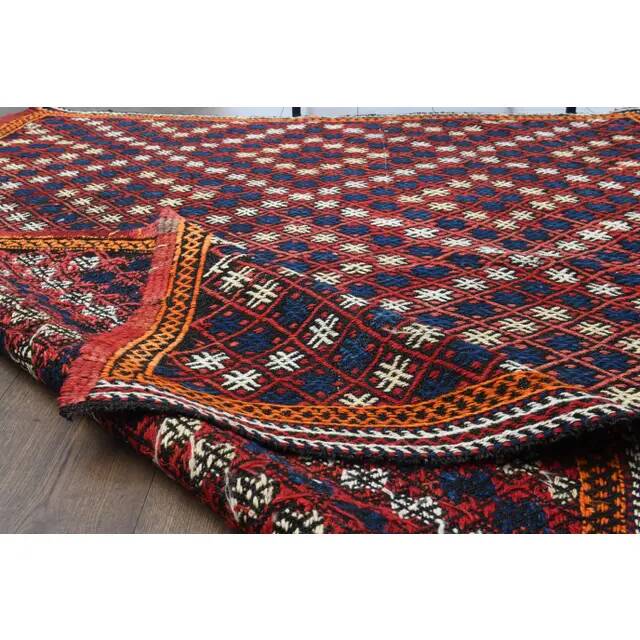 1970s Vintage Turkish Oushak Handmade Wool Cotton Red Runner Rug 161x214