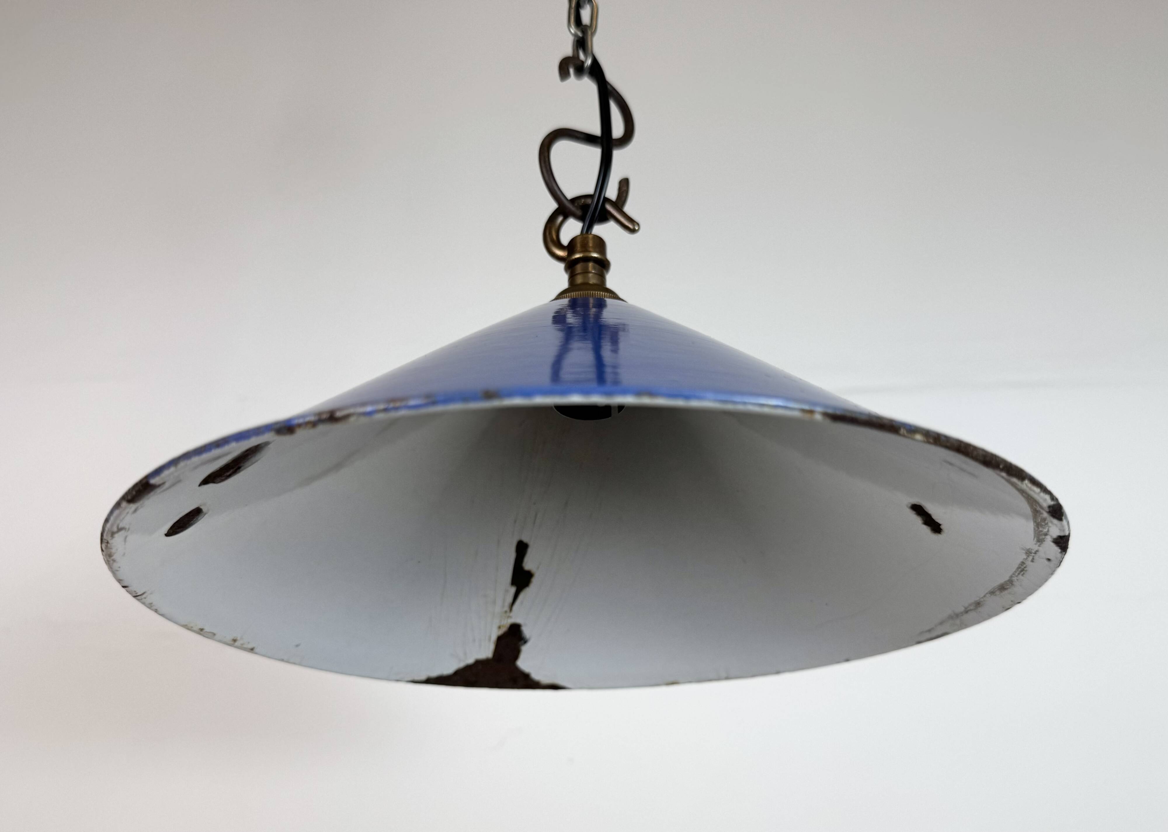 Industrial Blue Enamel Factory Pendant Lamp, 1950s