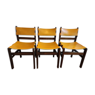 wooden and leather chairs from the 70s