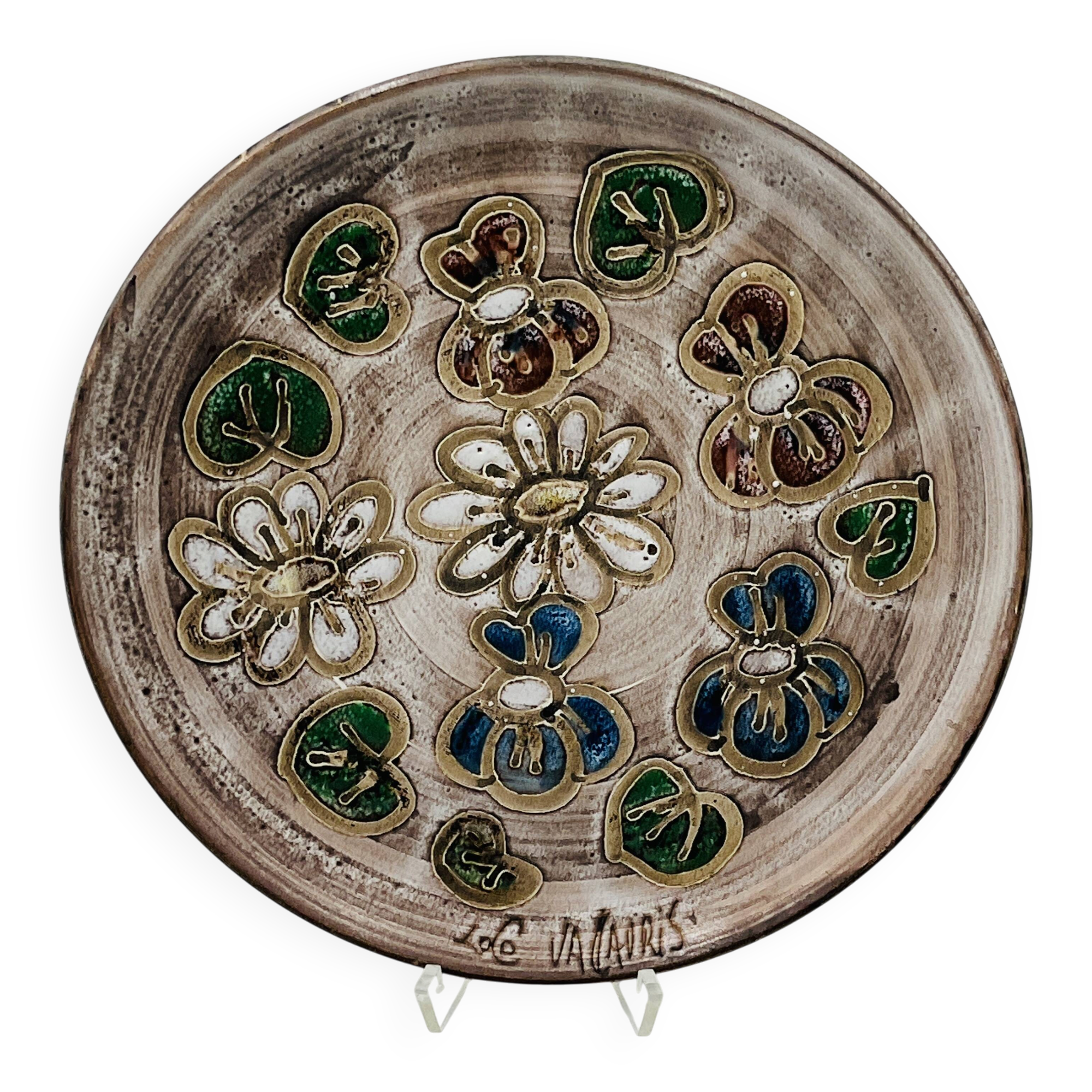 Vintage Decorative Plate Ceramic Vallauris Signed Lolo