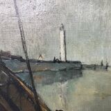 Oil on canvas - “The deck of the trawler returning from fishing” by Lucien Staquet (1911-1989)