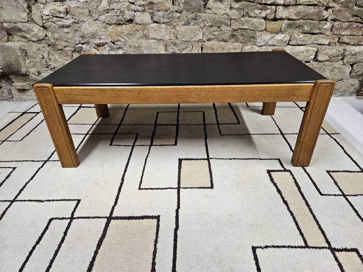 Vintage coffee table 1970" slate wood