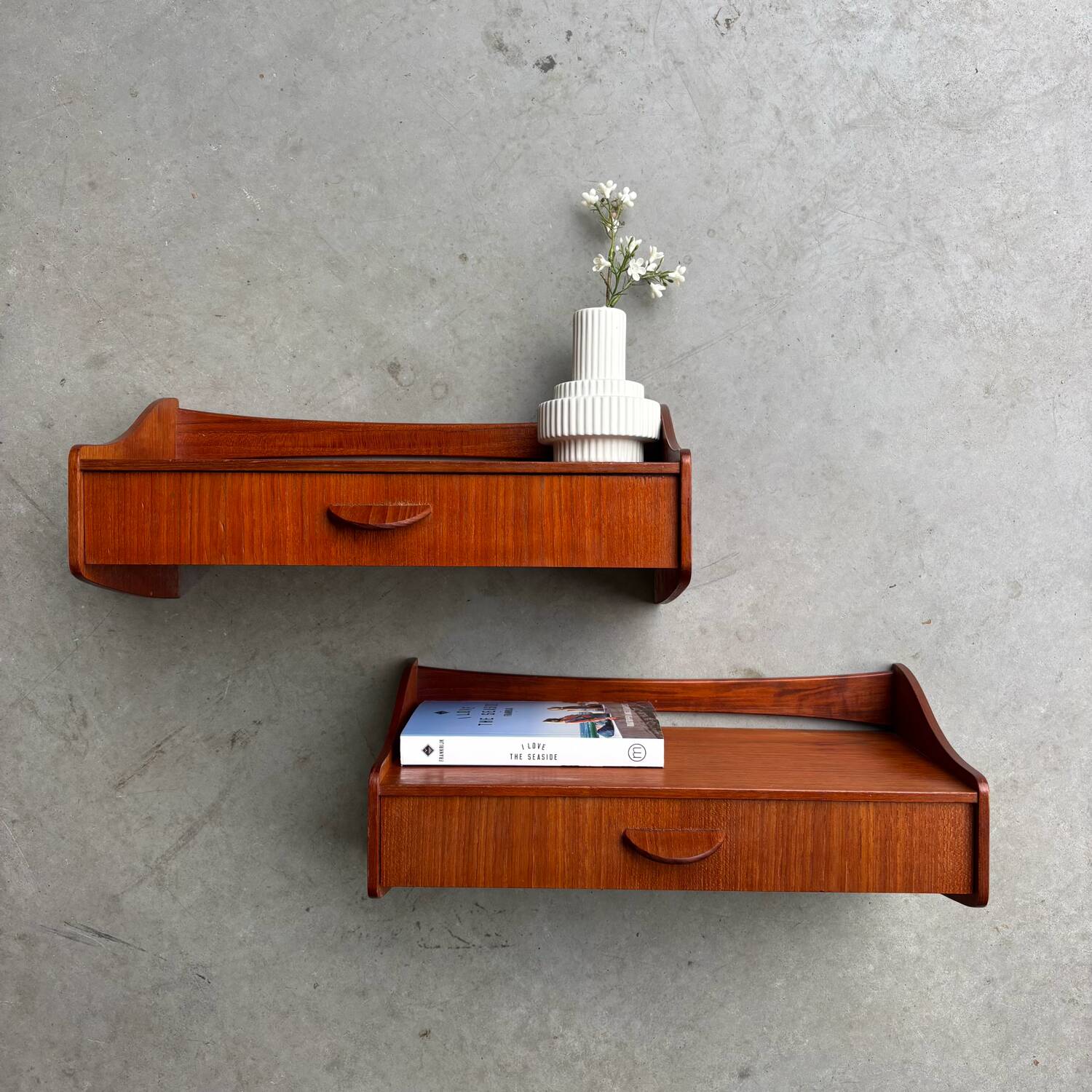 Vintage Danish floating nightstands teak