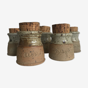 Set of 5 sandstone condiment jars Gustave Tiffoche design 1970s ceramic era Joulia