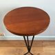 Vintage tripod harness round wooden top on black lacquered metal stand