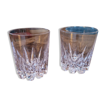 2 cut crystal whisky glasses – starburst base, 1970s