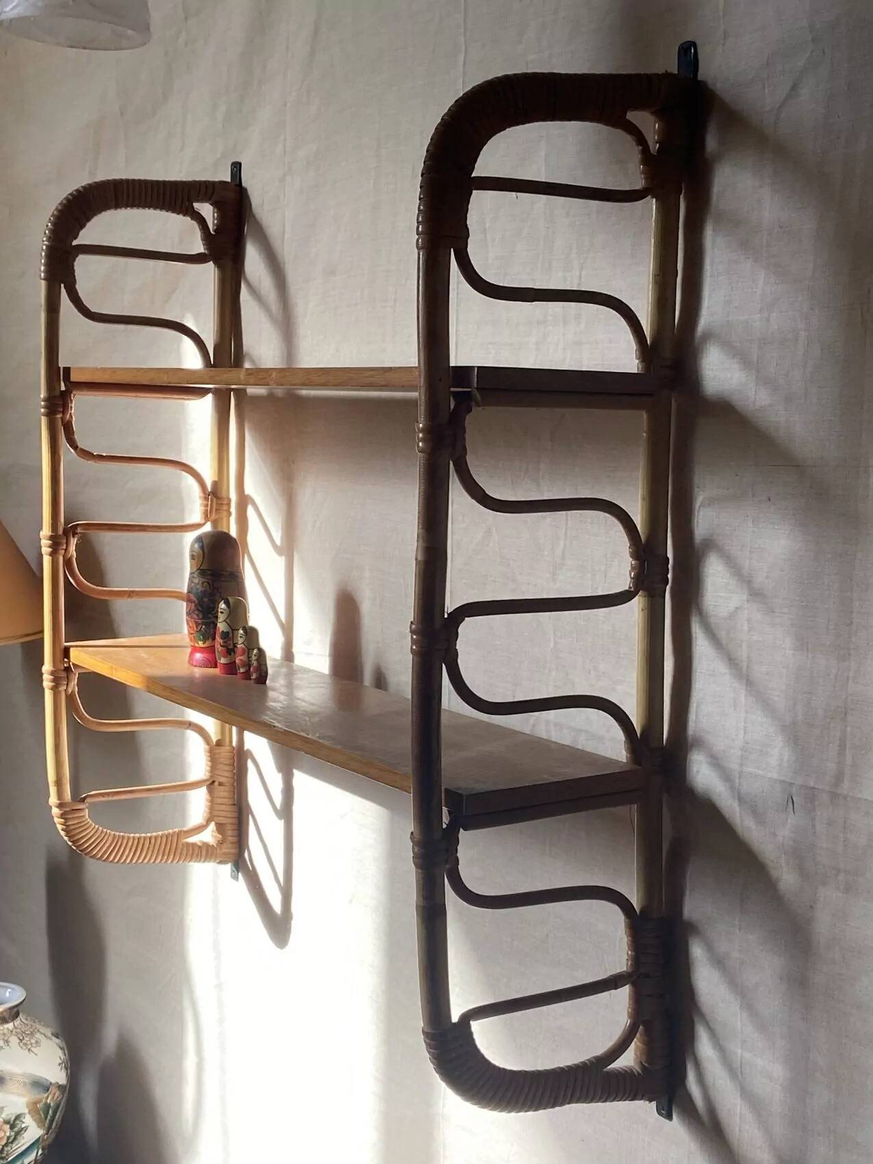 Rattan wall shelf, 1960s