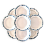 9 assiettes anciennes Longchamp terre de fer bleue "Marcel"