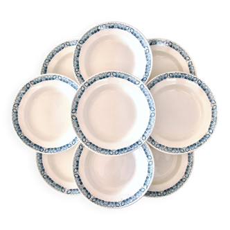 9 assiettes anciennes Longchamp terre de fer bleue "Marcel"
