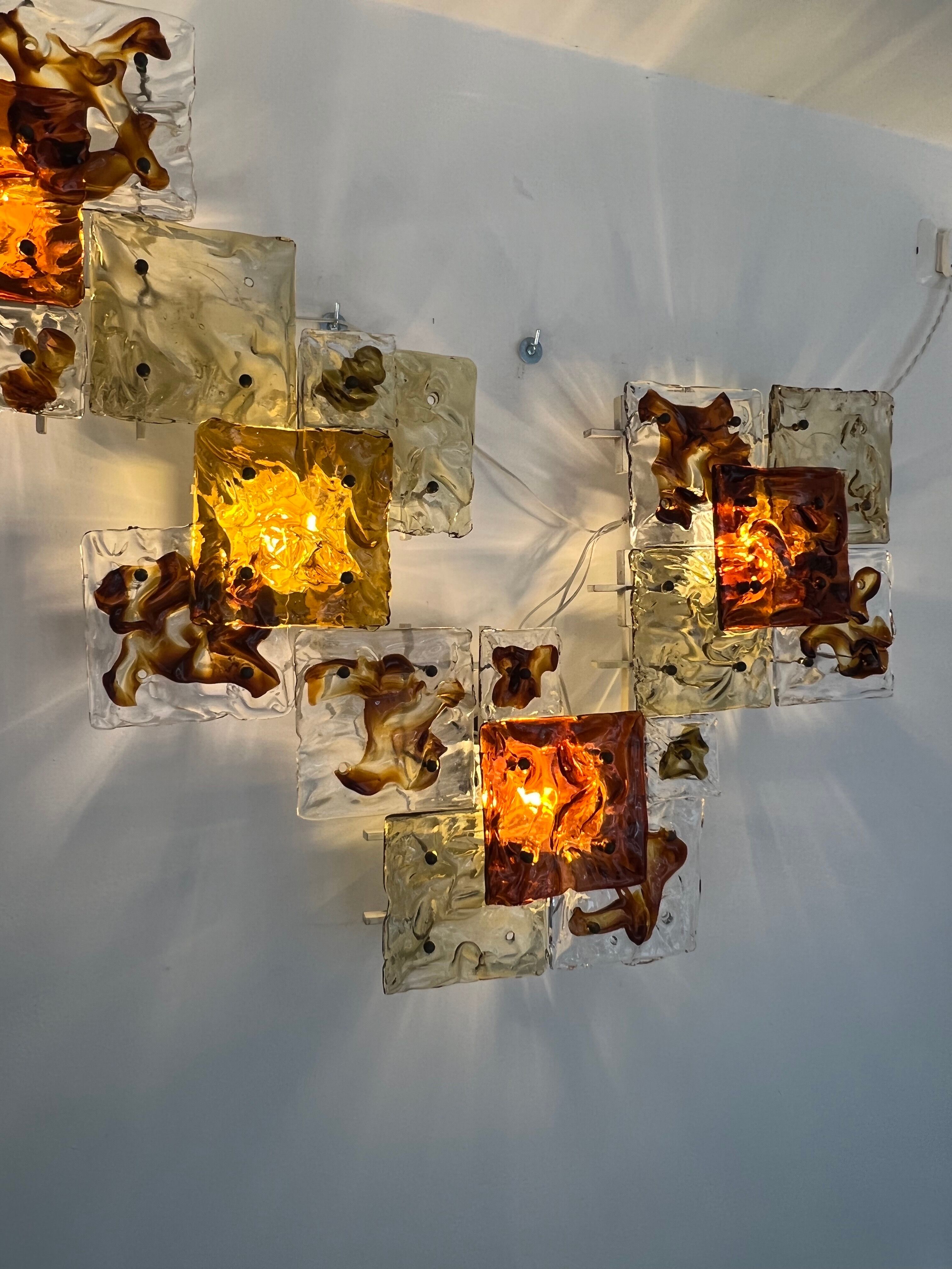 Modernist Venini Patchwork Hand Blown Panel by Toni Zuccheri from 70s