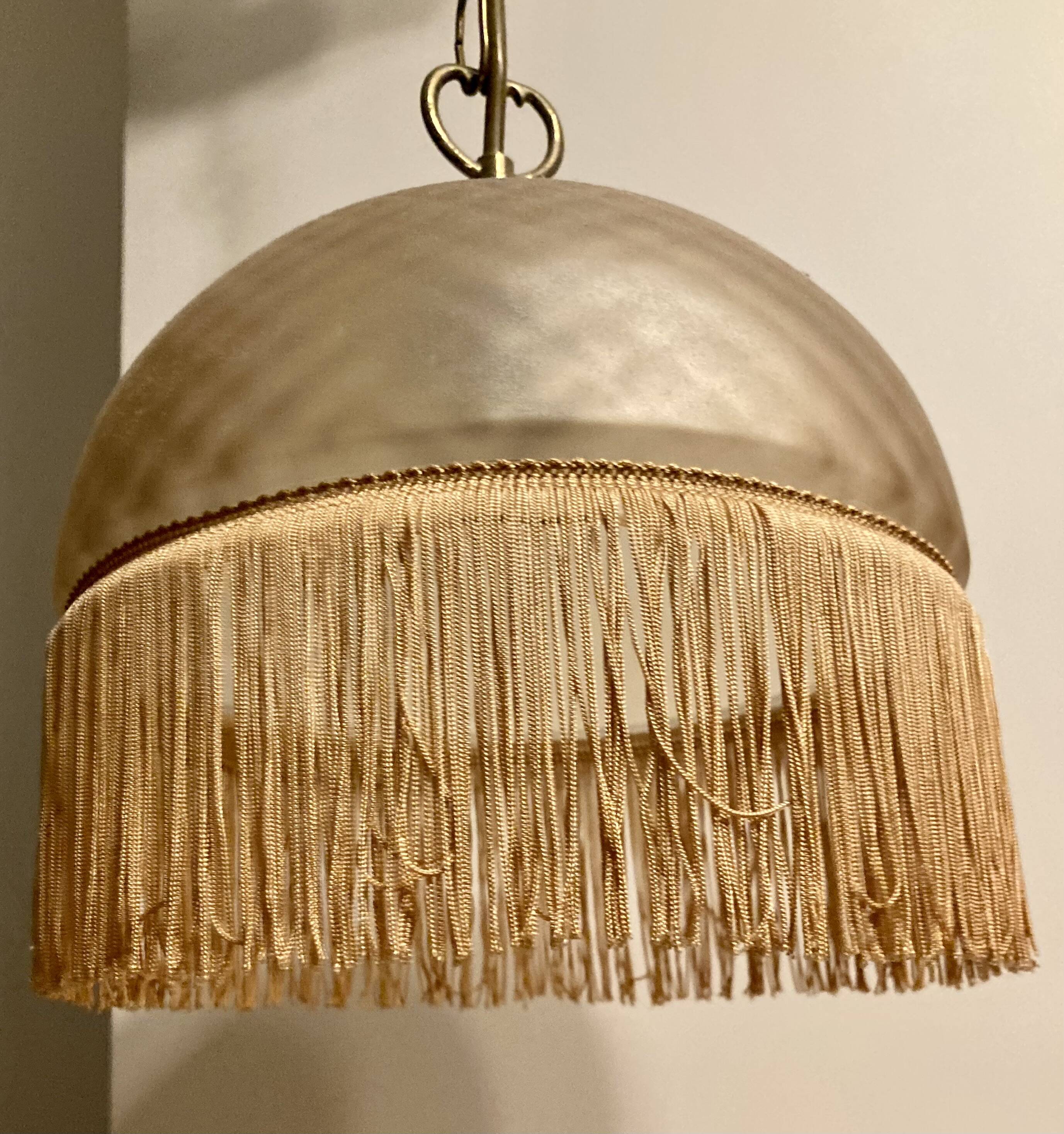 Art Deco beige gold glass pendant light with fringes