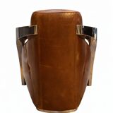 Set of 3 Stacyville items, leather and stainless steel, 2 armchairs and a sofa.