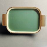 Duo of Art Deco serving trays in gold anodized aluminum and glass - MB Italy