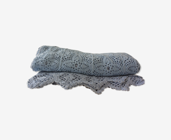 Couvre lit ancien en crochet bleu lavande fait main | Selency