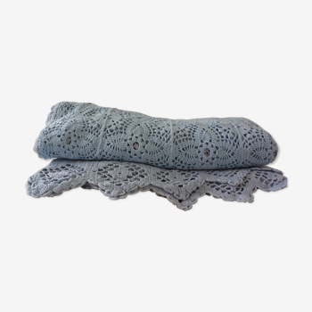 Old bed covers in handmade lavender blue crochet