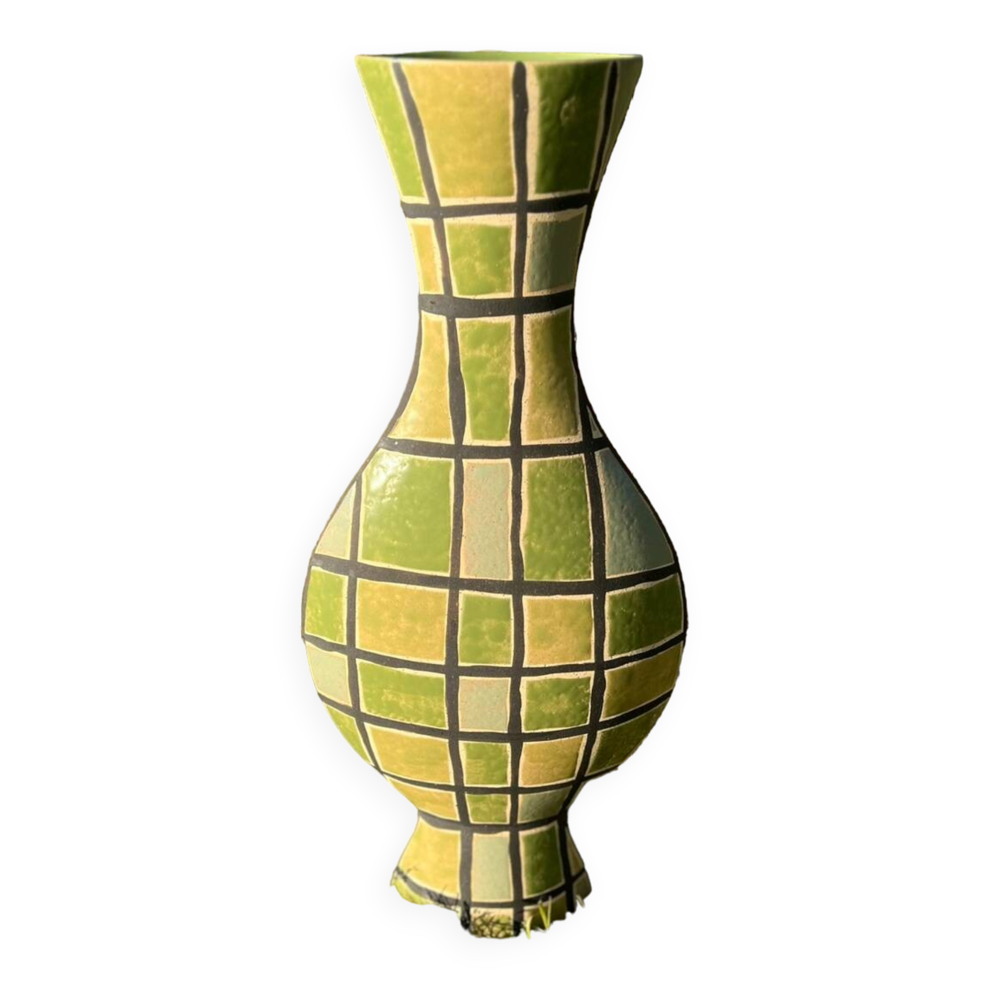 Large Art Deco olive green glazed ceramic vase