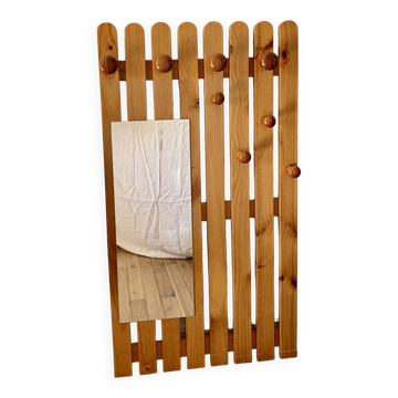 Mirrored coat rack in blond pine from the 70s and 80s
