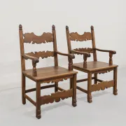 Pair of Italian Carved Wooden Armchairs, Lombardy, 1900s.