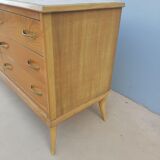 Vintage chest of drawers over glass decorated light oak 60's