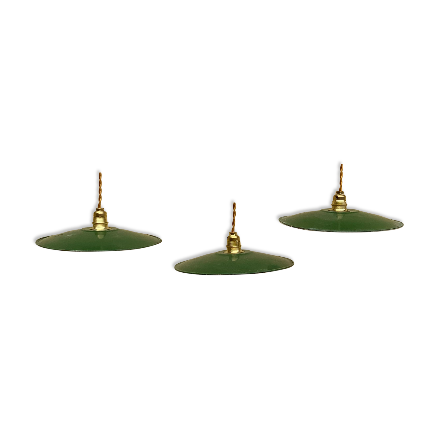 Trio suspension sheet enamelled vintage green and white gold threads brass socket
