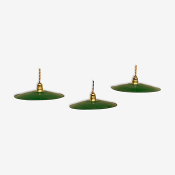 Trio suspension sheet enamelled vintage green and white gold threads brass socket