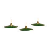Trio suspension sheet enamelled vintage green and white gold threads brass socket