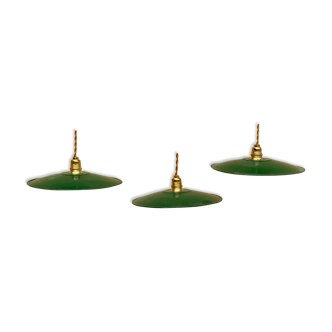 Trio suspension sheet enamelled vintage green and white gold threads brass socket