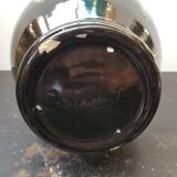 Ancien vase gaubier céramique émaillée noire coulures vert blanc vintage