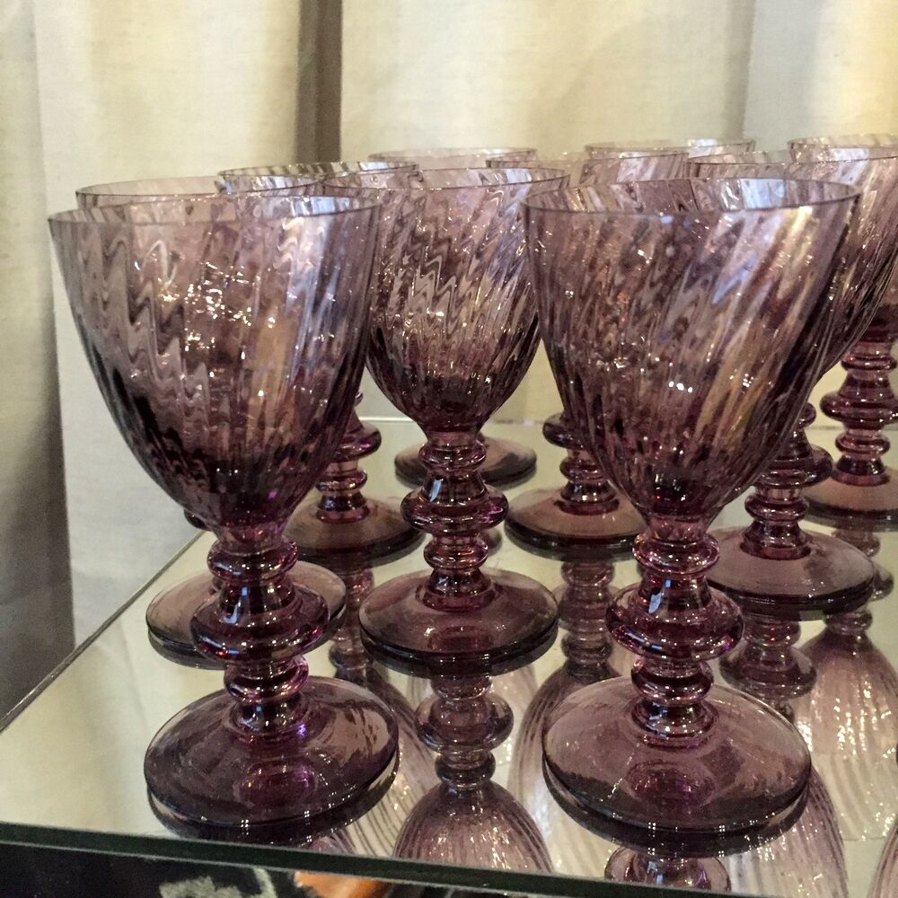 SUITE OF 12 GLASSES OF PORT OR WINE COOKED PURPLE CRYSTAL HARTZWILLER