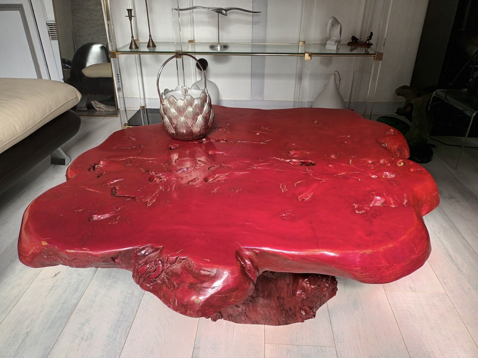 Brutalist coffee table magnifying elm