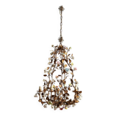 Antique iron and metal chandelier with 5 lights, Italy, 20th century.