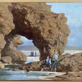 Aquarelle sur papier par Stanislas Pons pêcheurs à pied XIXe
