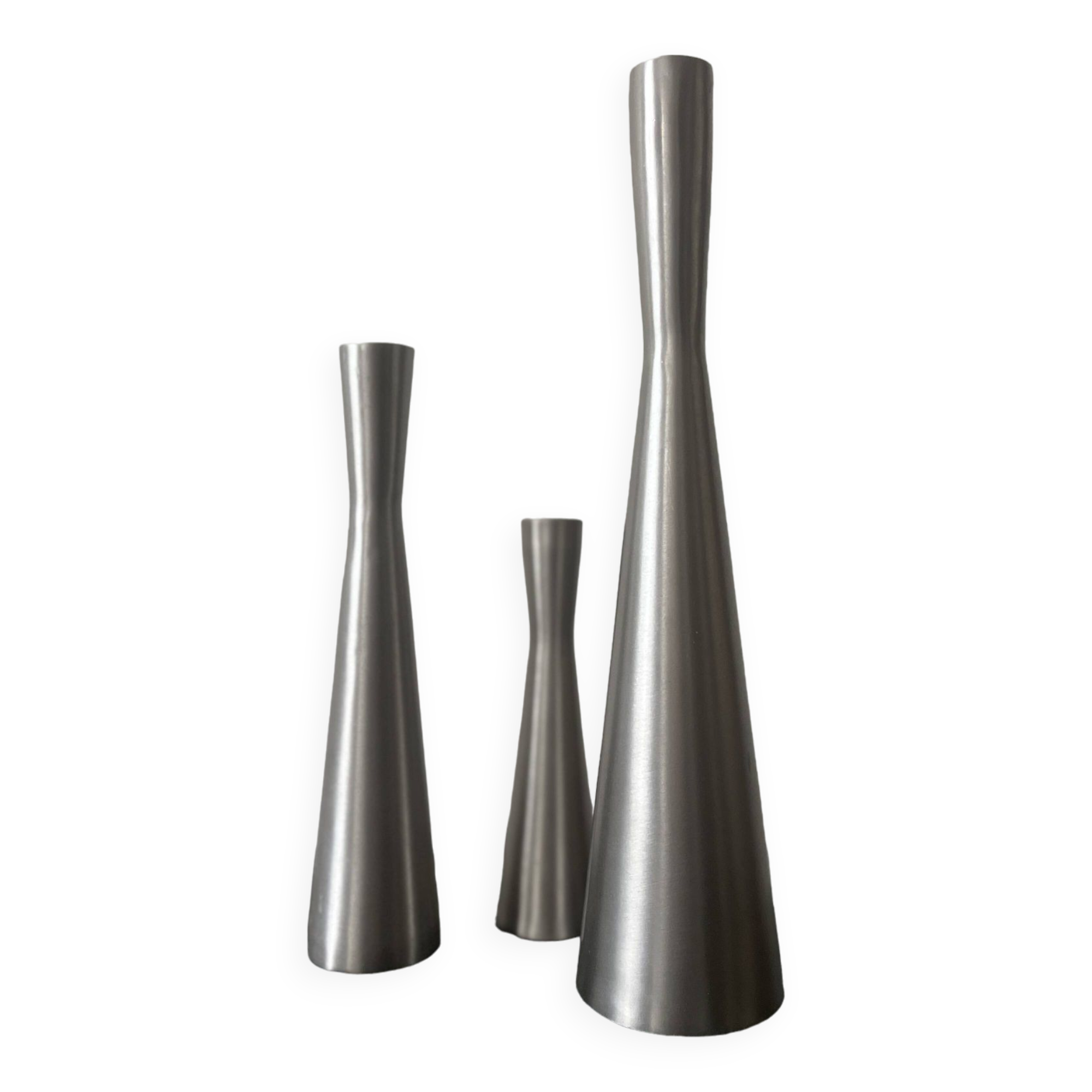 set of 3 chrome metal candle holders, 1970 design