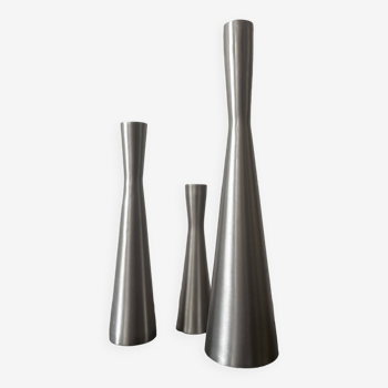 lot de 3 bougeoirs en métal chromé, design 1970