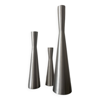 lot de 3 bougeoirs en métal chromé, design 1970