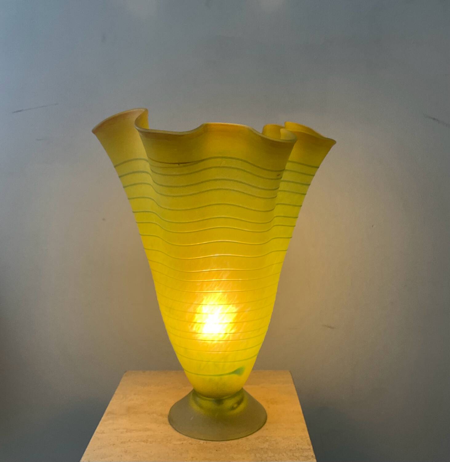 Vintage glass paste lamp with handkerchief neck