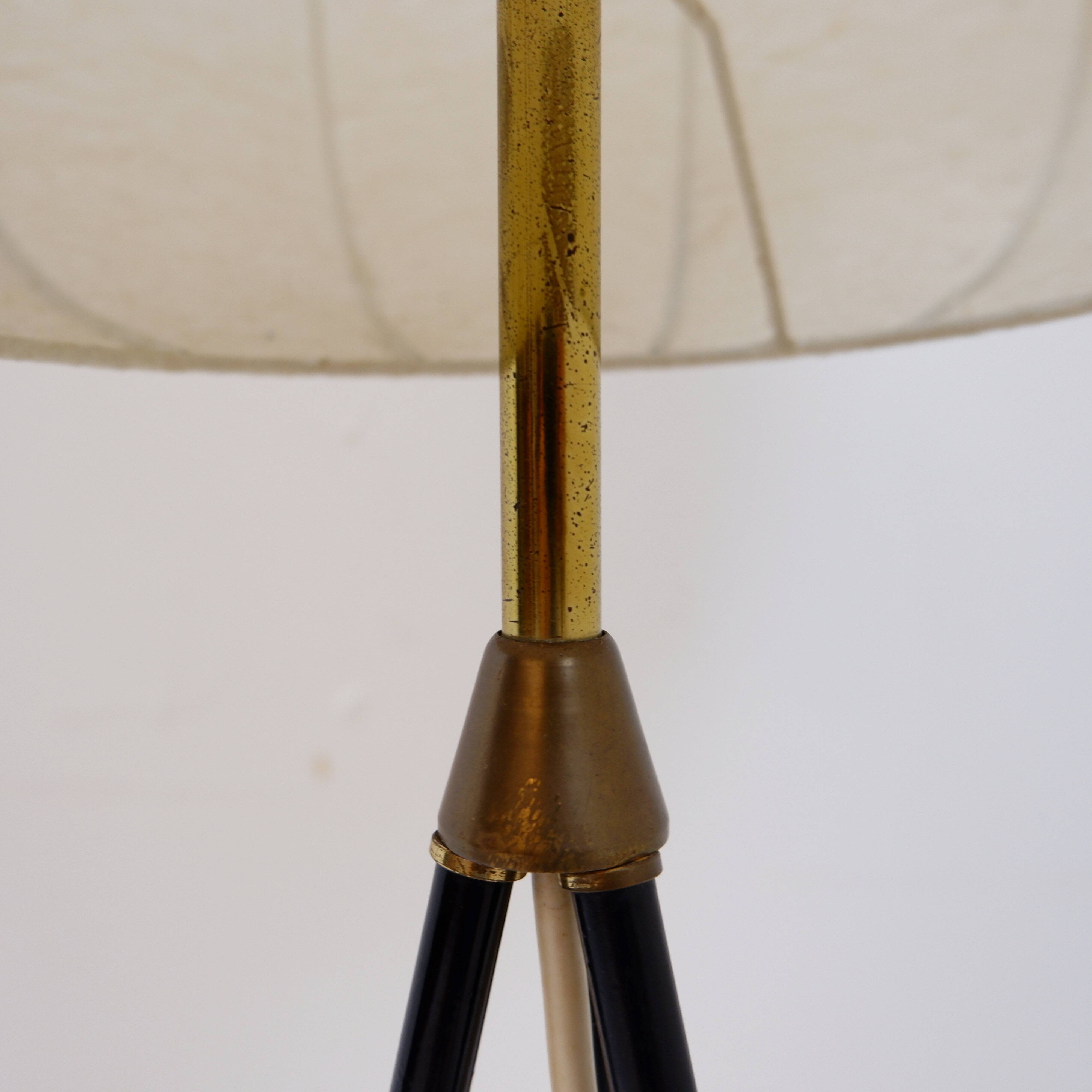 Vintage cocoon tripod floor lamp with brass details, 1960s
