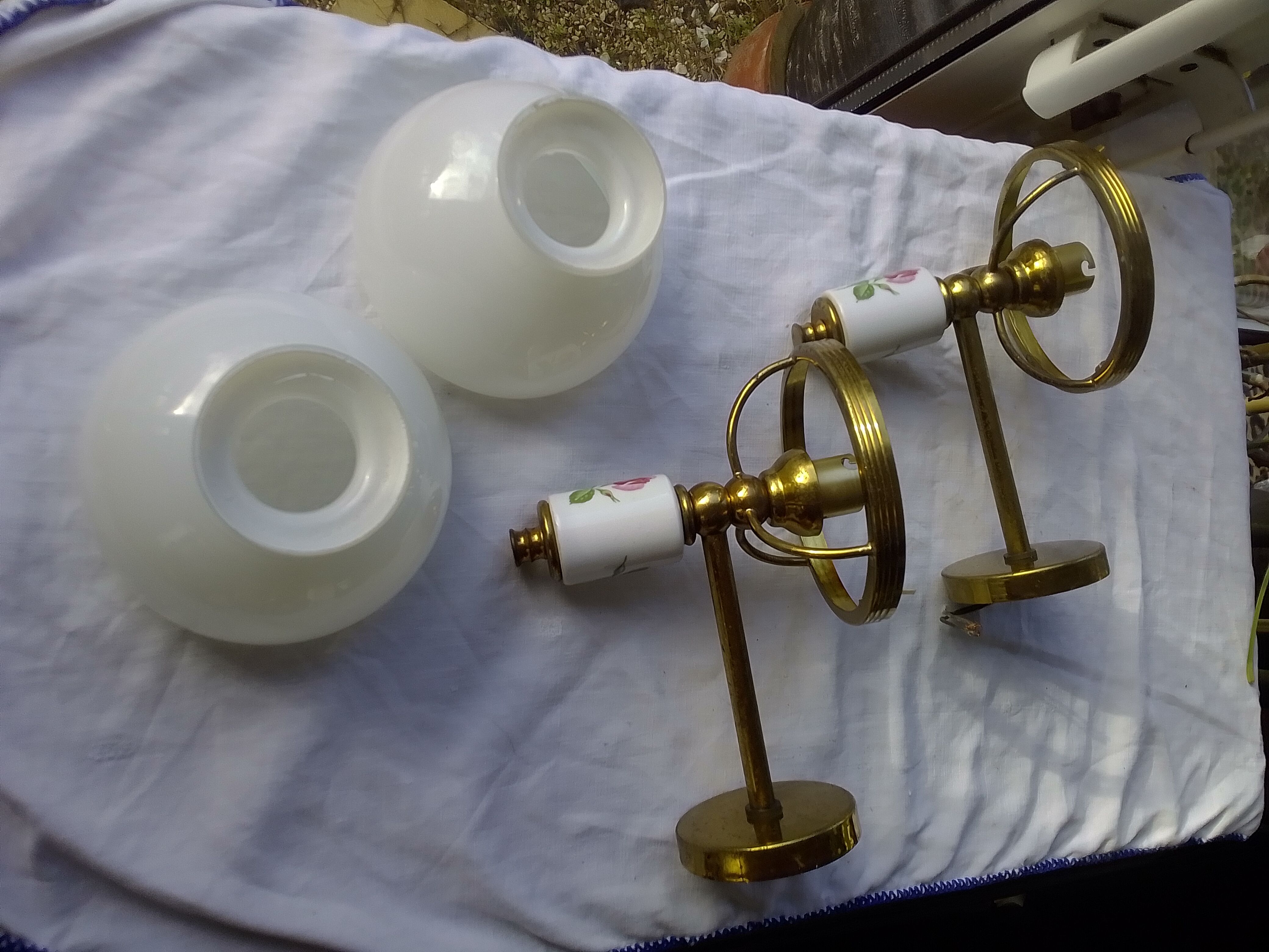 Pair of porcelain brass sconces