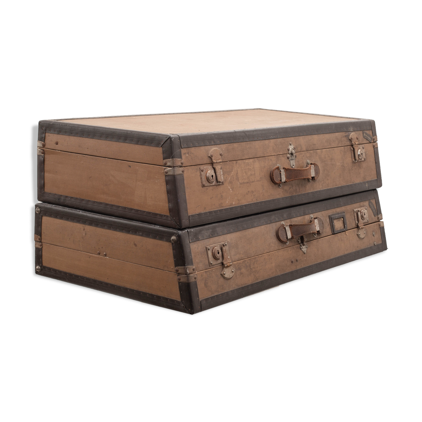 Pair of old rigid suitcases for cars