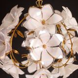 Set of 2 Murano Spherical Chandelier Full of White Flowers, 1980s