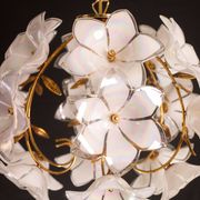 Set of 2 Murano Spherical Chandelier Full of White Flowers, 1980s