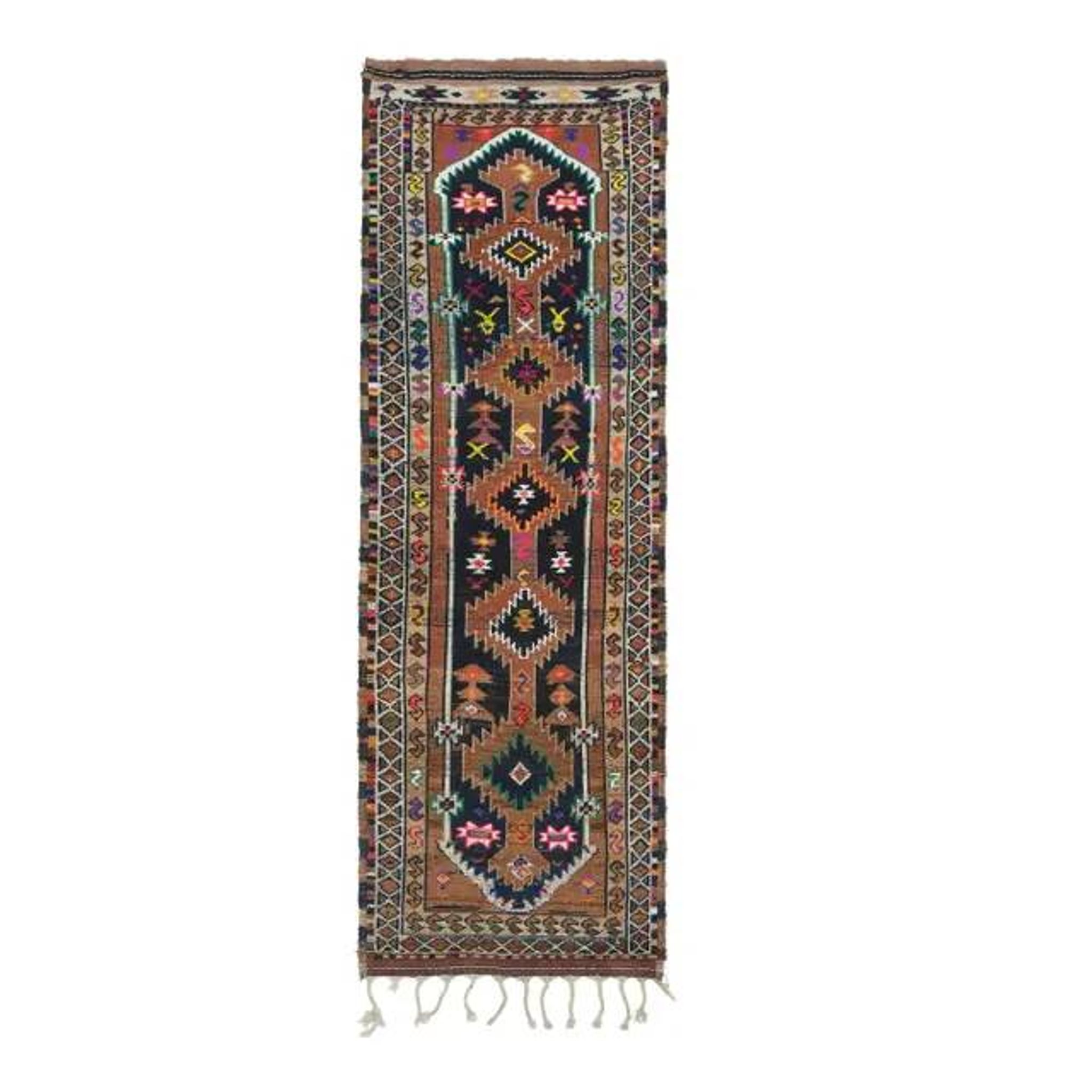 1970s Vintage Turkish Oushak Handmade Wool Cotton Brown Runner Rug 96x301