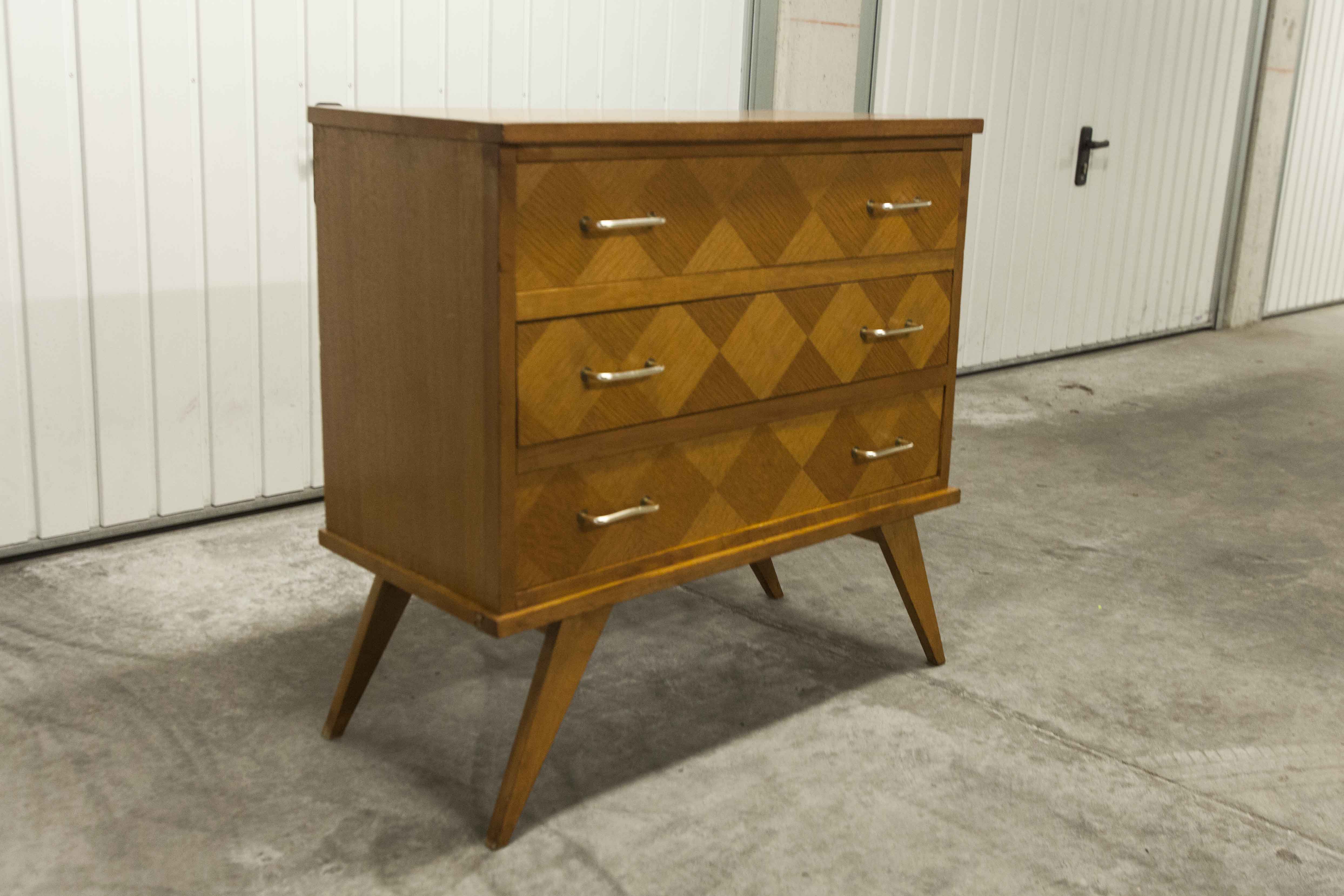 Commode scandinave 3 tiroirs années 60 pieds compas