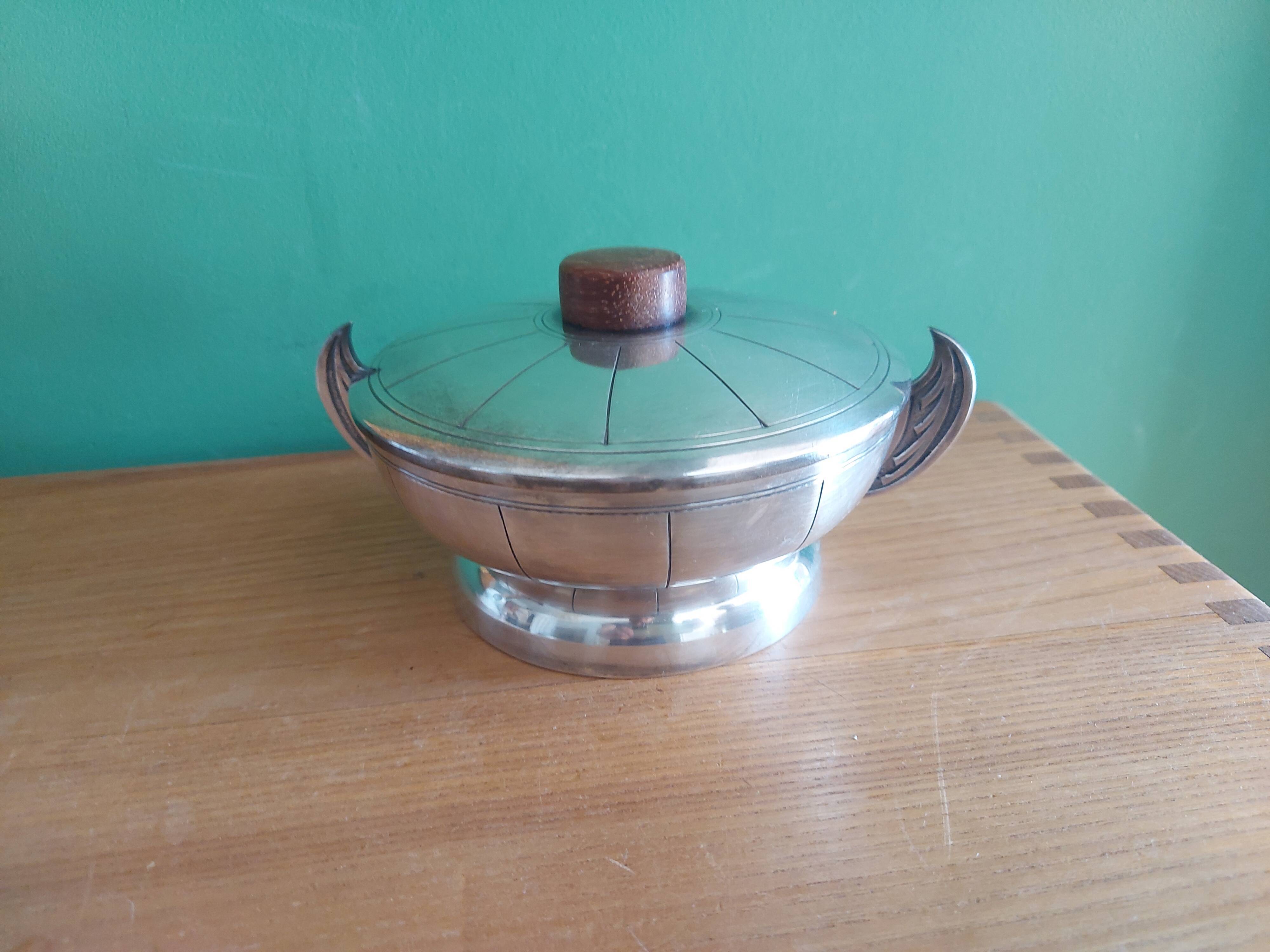 Art Deco sugar cream in silver metal
