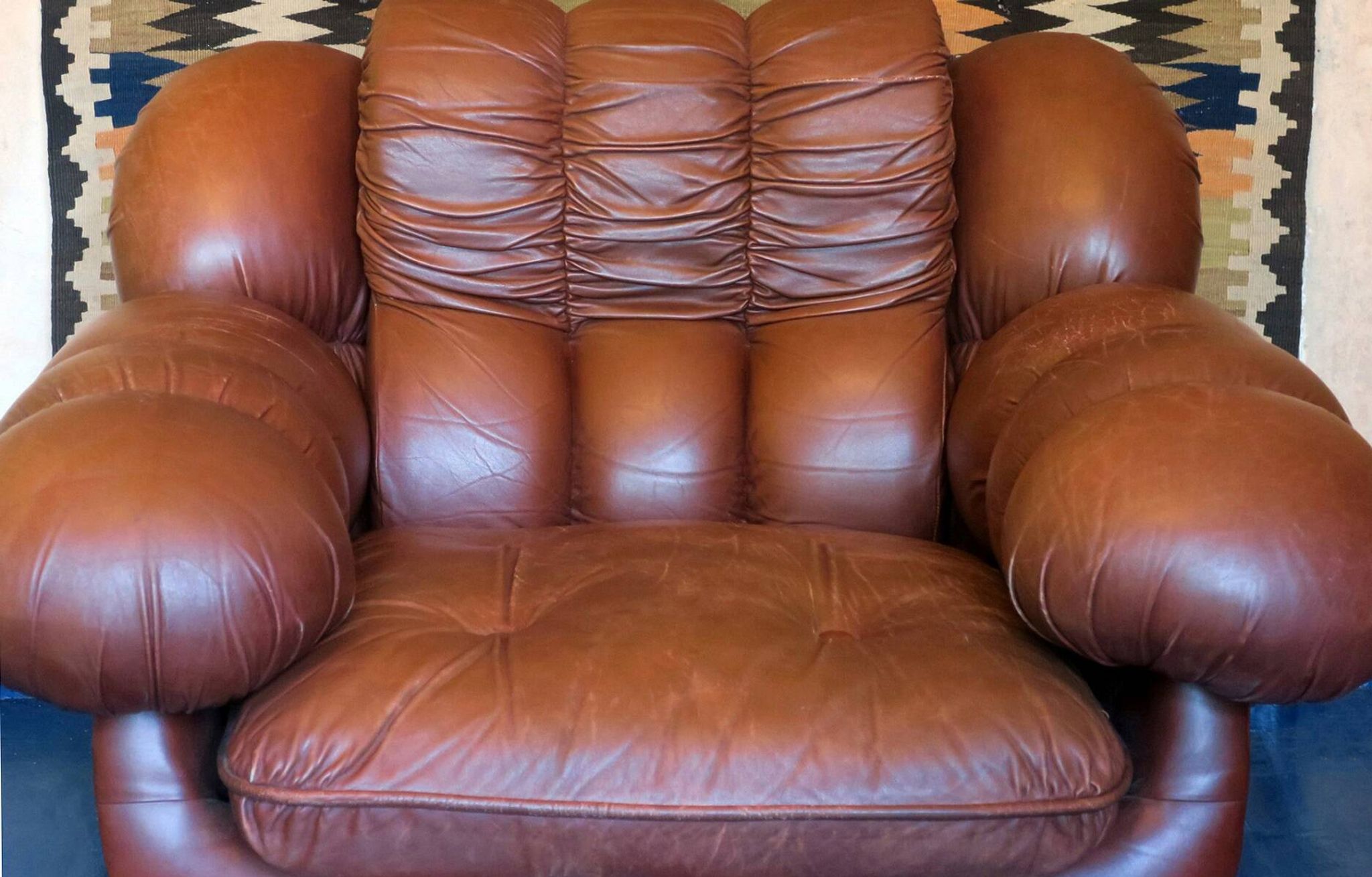 Large Italian leather lounge chair after Rino Maturi, 1970s