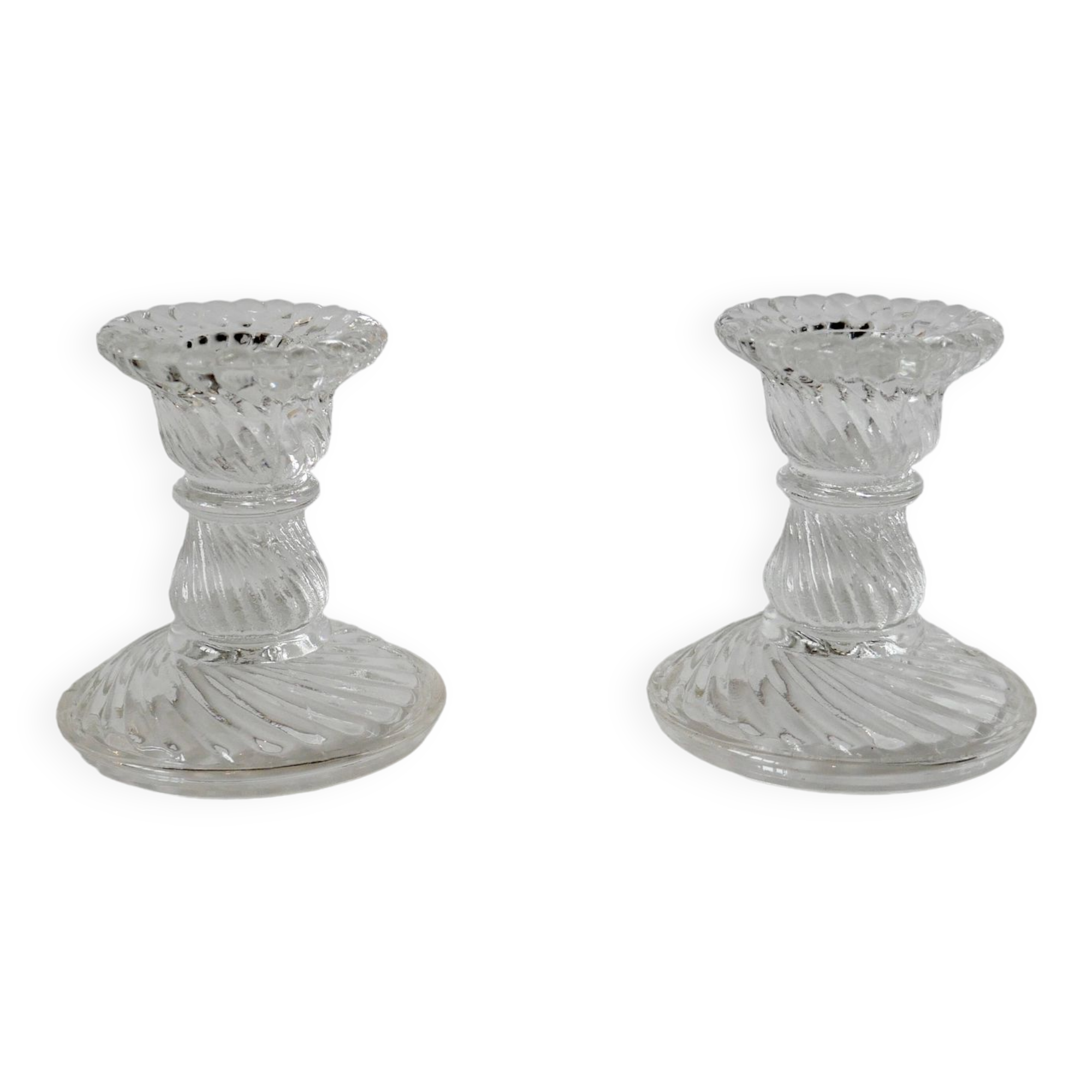 pair of molded glass candlesticks 1950