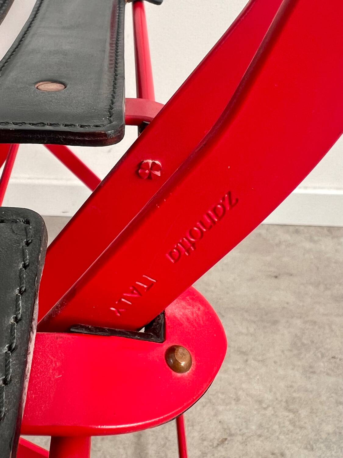 Set of 4 folding leather and metal chairs Italian design Zanuso for Zanotta Celestina vintage