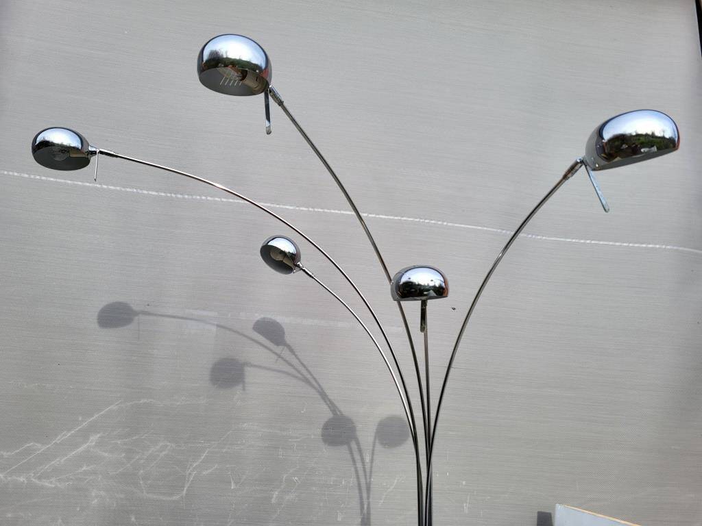 Vintage ARC floor lamp with 5 adjustable chrome arms on marble base