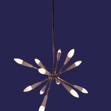 Stilnovo style 12 light Brass and White sputnik Chandelier