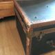 Old square travel trunk J Penet